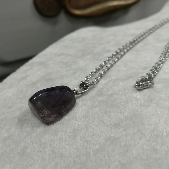 Amethyst Necklace Natural Gemstone Crystal Pendant Stainless-Steel Chain Purple - Picture 8 of 17